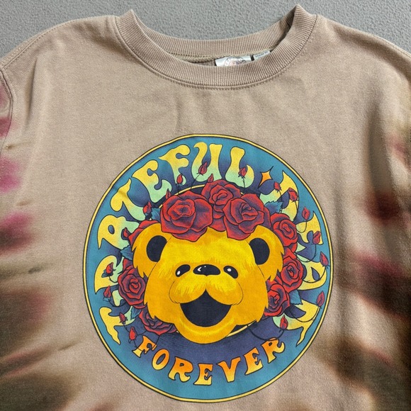Grateful Dead Forever Tie Dye Sweatshirt XS Dancing Bear Roses Tan Green Brown - Picture 4 of 8